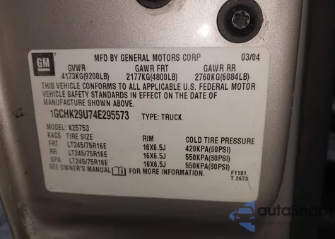 2004 Chevrolet Silverado 2500Hd Ls z USA, uszkodzony, nr VIN 1GCHK29U74E295573